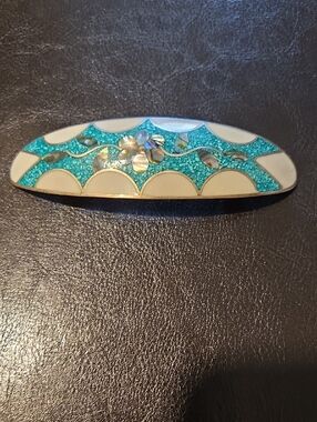 Vintage Turquoise Inlay Floral Barrette